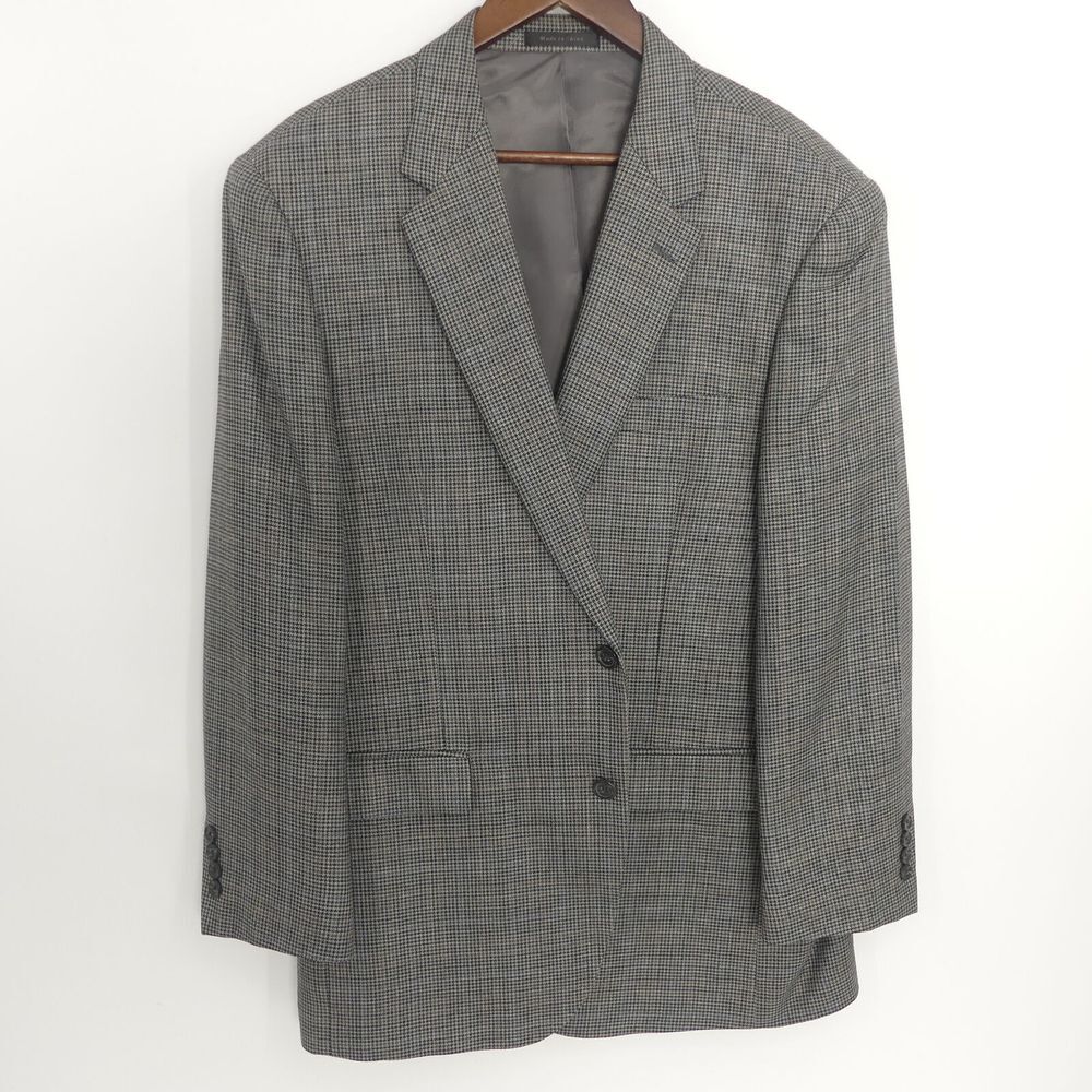 Chaps 2-Button Sports Coat Wool Brown Gray Houndstooth‎ 44R